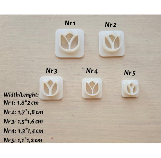 "Tulip, style 2", set of 5 cutters, one clay cutter or FULL set