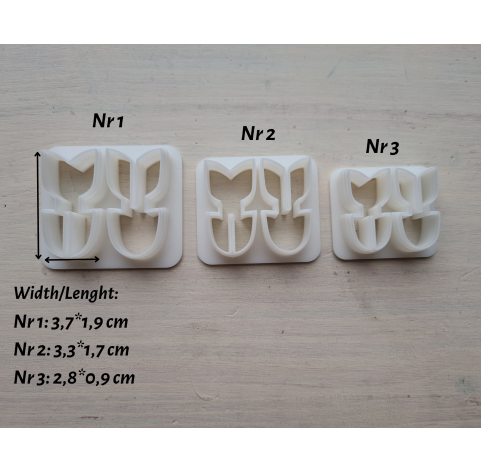 "Tulip, style 3, 3D", set of 3 cutters, one clay cutter or FULL set