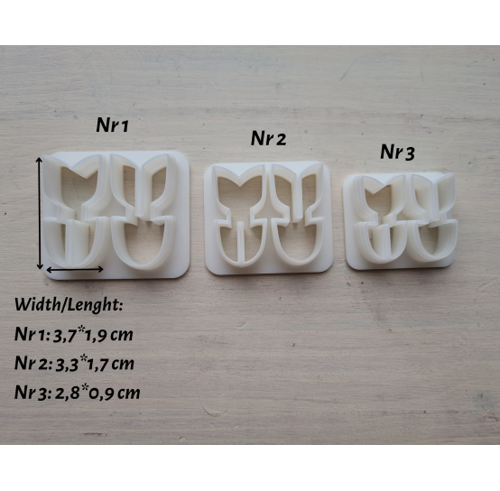 "Tulip, style 3, 3D", set of 3 cutters, one clay cutter or FULL set