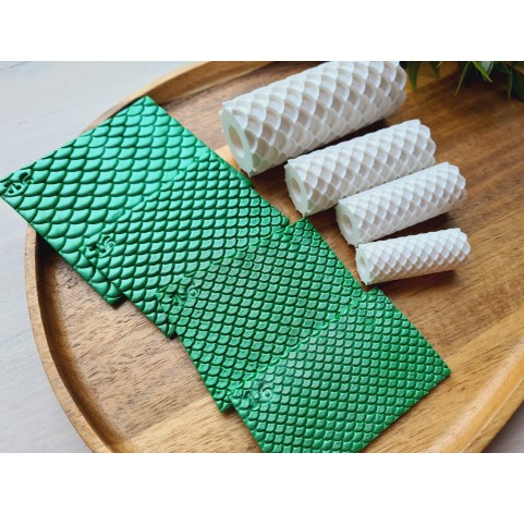 Round scale pattern texture roller, style 16, for polymer clay, one clay roller or FULL set
