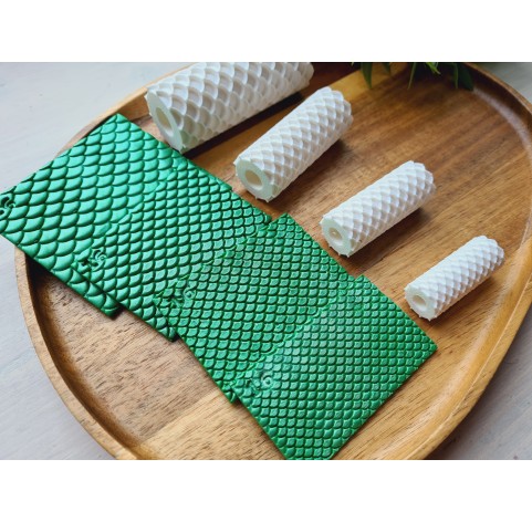 Round scale pattern texture roller, style 16, for polymer clay, one clay roller or FULL set