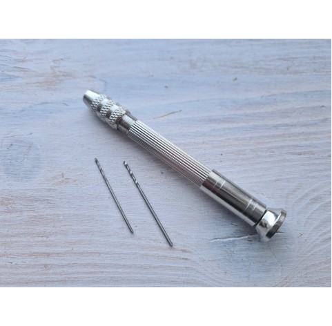 Mini hand drill for jewelry processing, 2 pcs. drill bits