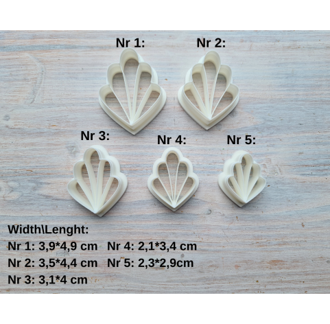 "Earring, style 19, relief flower,", set of 5 cutters, one clay cutter or FULL set