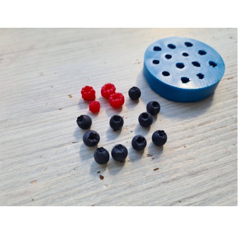 Silicone mold, Mini raspberry and blueberry mix, 13 elements, ~ Ø 0.5-0.7 cm, H:0.5-0.8 cm