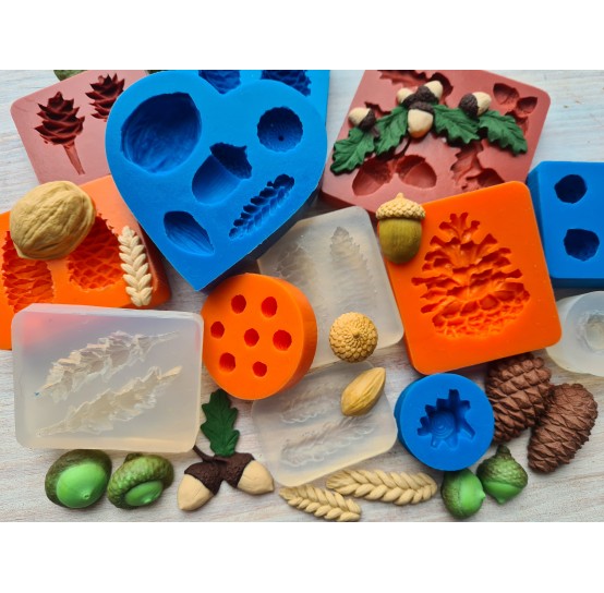Silicone molds of cones, mushrooms, acorns and other plants