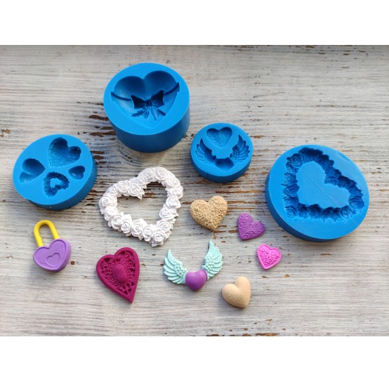 Silicone molds of diamonds, hearts, bows, buttons