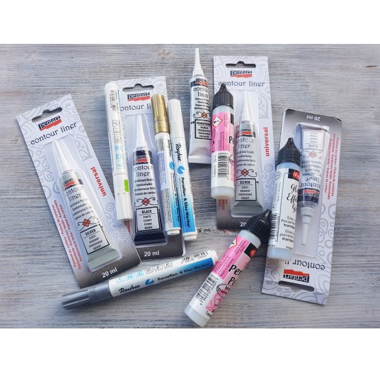 Contour colours, markers, pearl paint for different surfaces