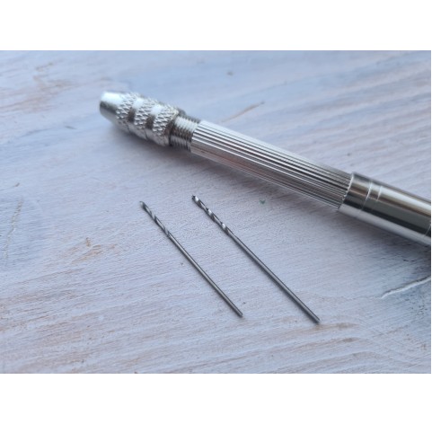 Mini hand drill for jewelry processing, 2 pcs. drill bits