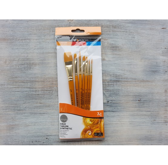 SIMPLY, synthetic brush set "Gold Taklon", short handles, pack of 7 pcs.