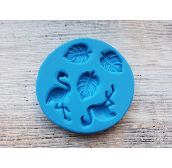 Silicone mold, flamingos and leaves, ~ 1.6*2.2 cm, ~ 2*3.8 cm