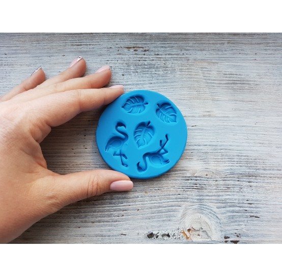 Silicone mold, flamingos and leaves, ~ 1.6*2.2 cm, ~ 2*3.8 cm