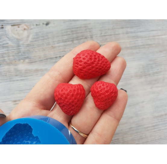 Silicone mold half of strawberry, natural, 3 pieces, ~ Ø 2-2.3 cm