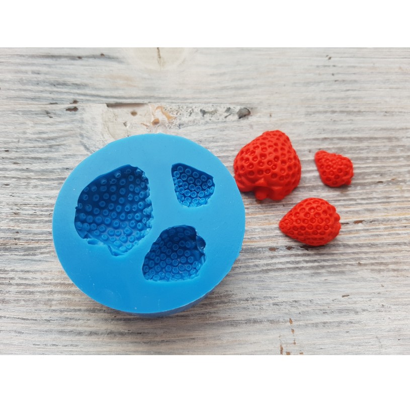 Silicone mold, Artificial strawberry, half, 3 pcs., Modeling tools of berry  for home decor