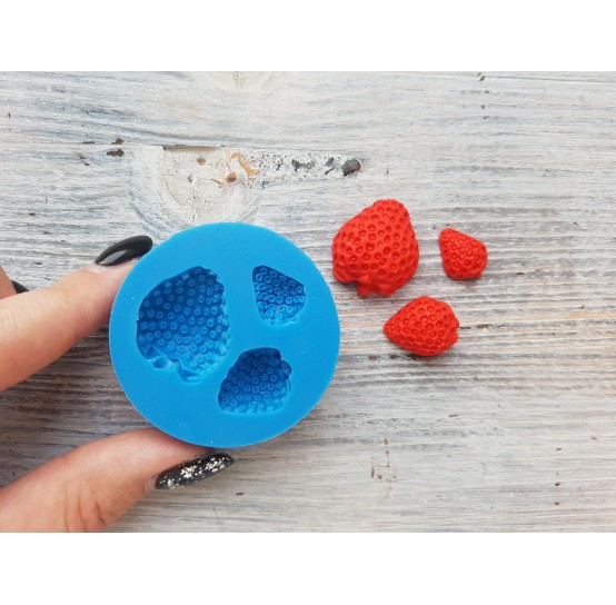 Silicone mold, Artificial strawberry, half, 3 pcs., ~ Ø 1.2-2.5 cm