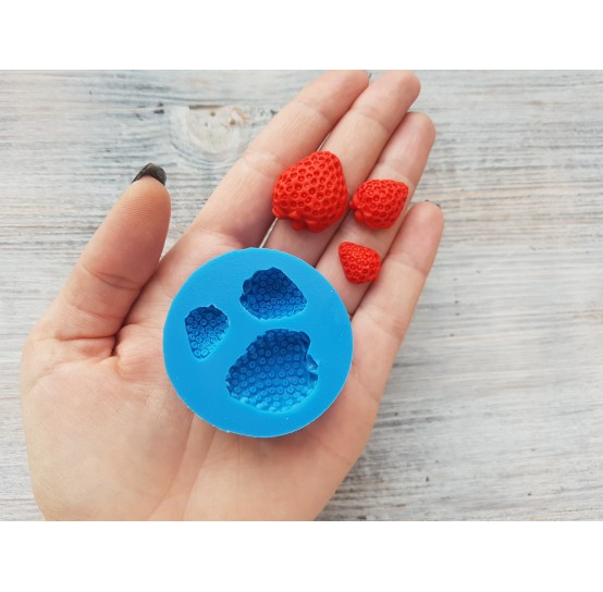 Silicone mold, Artificial strawberry, half, 3 pcs., ~ Ø 1.1-2.5 cm, ~ H:0.6-1 cm