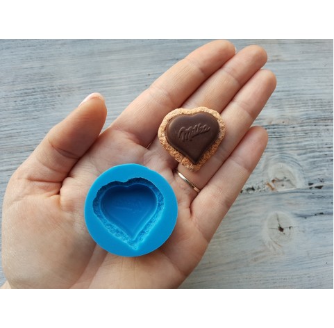Silicone mold, chocolate heart with biscuit, ~ 3.2 cm