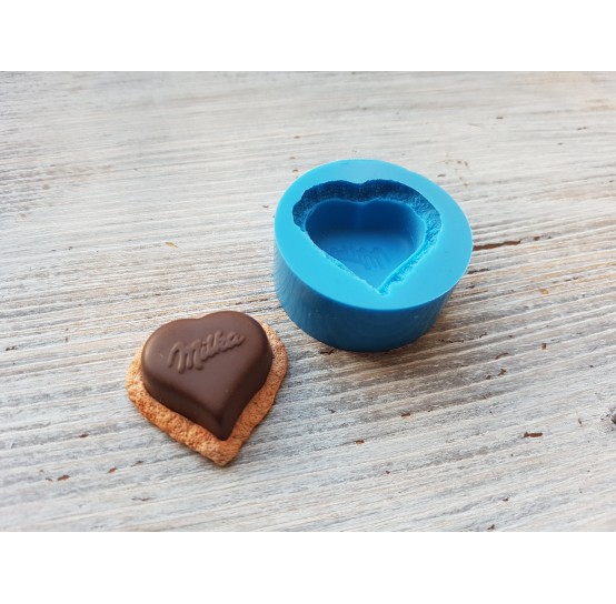 Silicone mold, chocolate heart with biscuit, ~ 3.2 cm