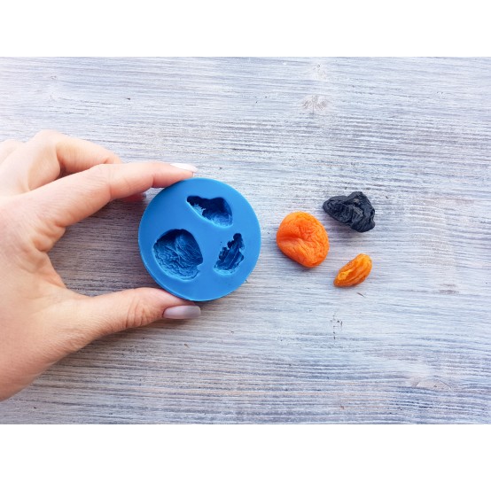 Silicone mold, Dried fruits, 3 pcs., apricot, plum, raisin, ~ 1.4-2.4 cm