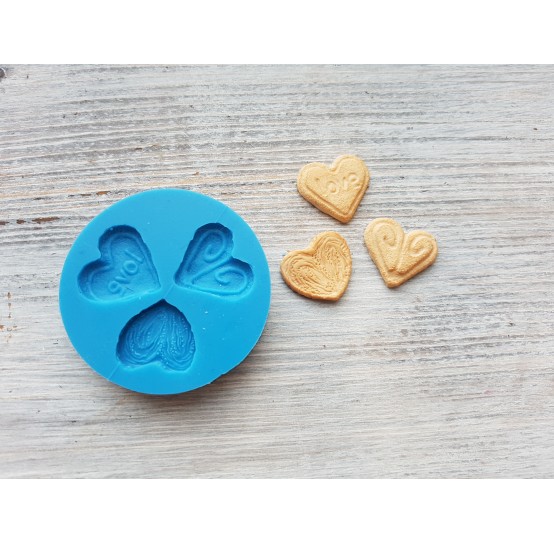 Silicone mold, cookie set "heart", 3 pcs., ~ 2 cm
