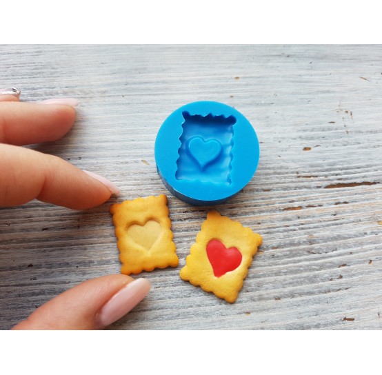 Silicone mold, Cookie 24, heart with jam, ~ 1.3*2.8 cm