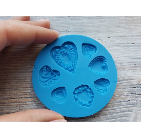 Silicone mold, Hearts, 7 pcs., ~ 1.3-3.2 cm