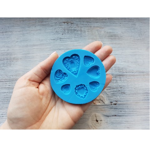 Silicone mold, Hearts, 7 pcs., ~ 1.3-3.2 cm