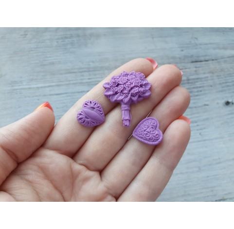 Silicone mold, Hearts, 2 pcs. and bouquet, ~ 1.4-2.8 cm