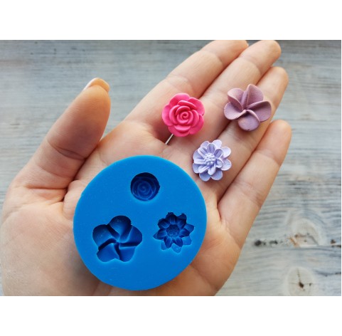 Silicone mold, Set of flowers, 3 pcs., ~ 1.9-2.2 cm