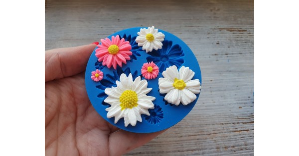 4 Pack Flower Mold Resin Mold Chamomile with Hole/Single Chamomile  Flower/Four Daisy Flower in One/Single Daisy Flower Silicone Mold for Resin  Candle