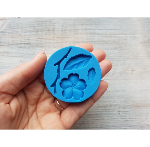 Silicone mold, Sakura branch with flower and leaves, ~ 1.6-4.8 cm