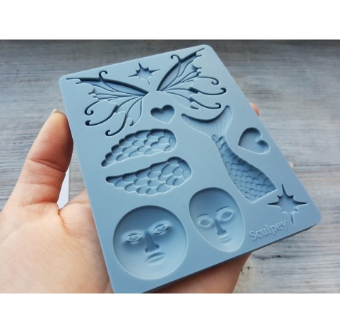 Sculpey silicone mold for plastic, "Whimsy", 9.5*12.4 cm + squeegee