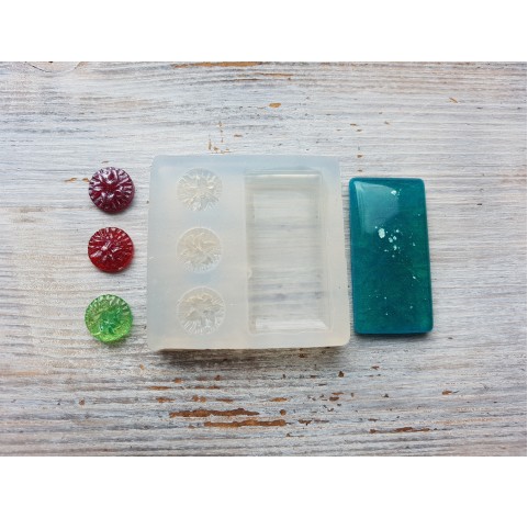 Silicone molds for epoxy, Rectangle and three flowers, ~ 4.7*2.4 and 1.3 cm