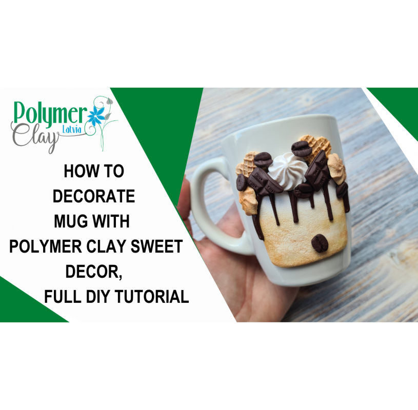Creative set to decorate mug with polymer clay sweet decor with a free