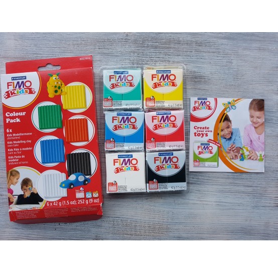 FIMO Kids oven-bake polymer clay, pack of 6 basic colours, 252 gr