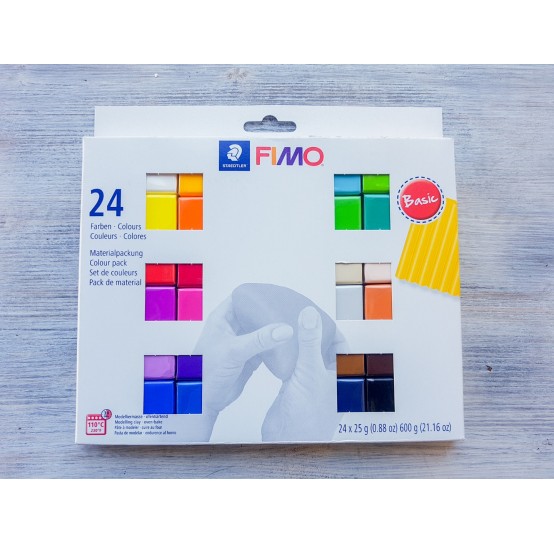 FIMO Basic oven-bake polymer clay, pack of 24 colours, 600 gr