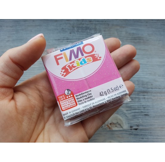 FIMO Kids oven-bake polymer clay, glitter fuchsia, Nr. 262, 42 gr