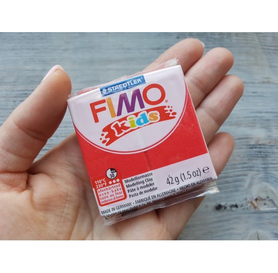 FIMO Kids oven-bake polymer clay, glitter red, Nr. 212, 42 gr