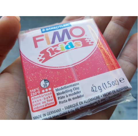 FIMO Kids oven-bake polymer clay, glitter red, Nr. 212, 42 gr