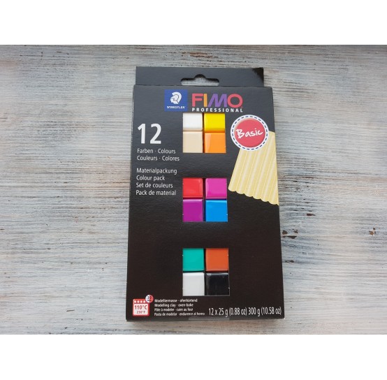 FIMO Professional oven-bake polymer clay, pack of 12 colours, 300 gr