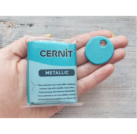 Cernit Metallic oven-bake polymer clay, turquoise green, Nr. 676, 56 gr