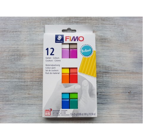 FIMO Soft/Effect oven-bake polymer clay, pack of 12 colours, brilliant, 300 gr