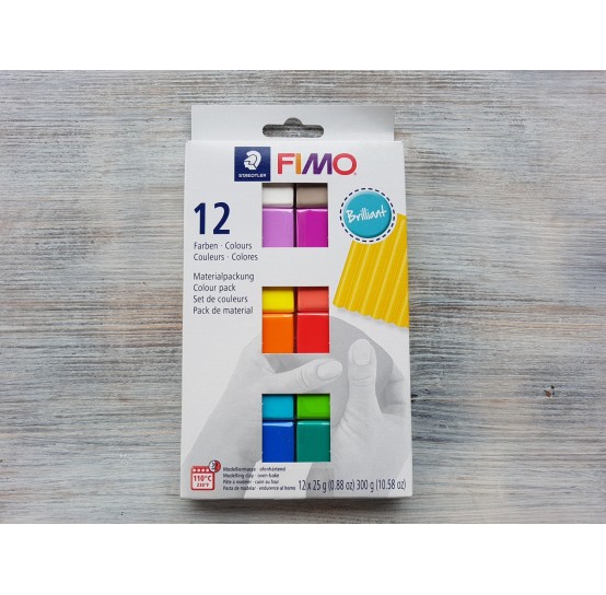 FIMO Brilliant oven-bake polymer clay, pack of 12 colours, 300 gr