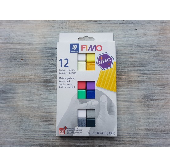 FIMO Effect oven-bake polymer clay, pack of 12 colours, 300 gr