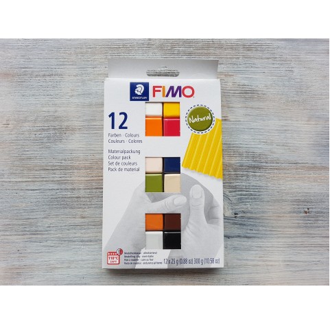 FIMO Natural oven-bake polymer clay, pack of 12 colours, 300 gr
