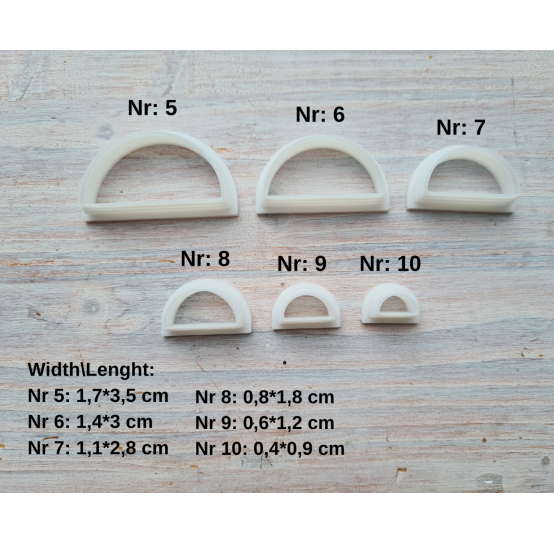 "Semicircle, style 2, sharp edges", set of 6 cutters, one clay cutter or FULL set
